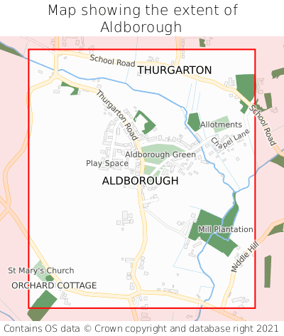 Map showing extent of Aldborough as bounding box