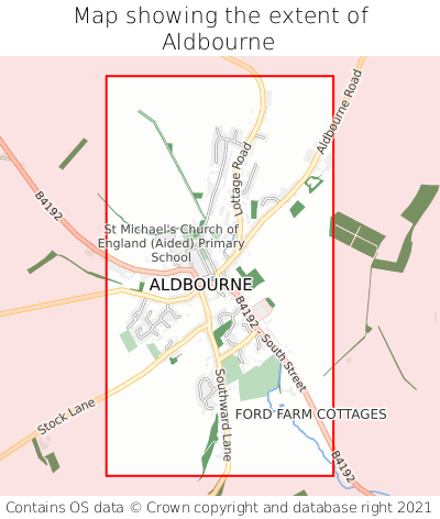 Map showing extent of Aldbourne as bounding box
