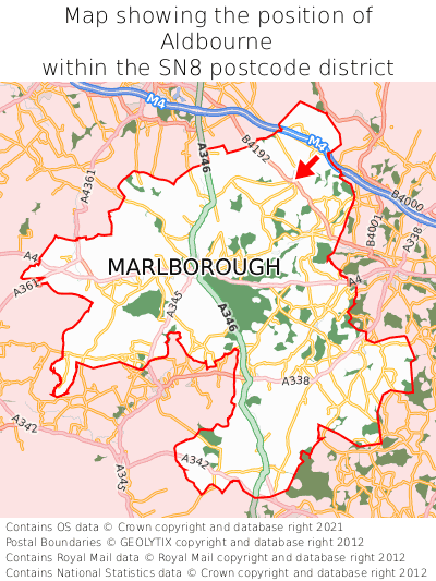 Map showing location of Aldbourne within SN8