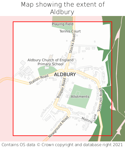 Map showing extent of Aldbury as bounding box