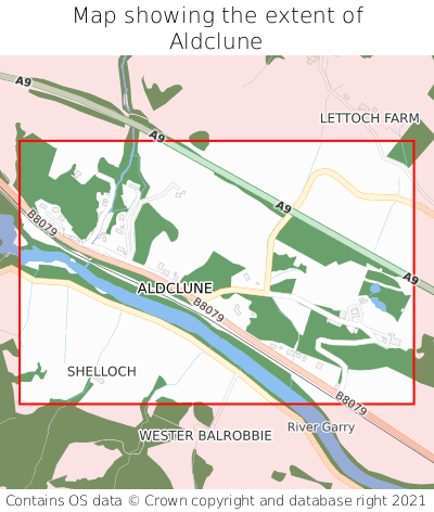 Map showing extent of Aldclune as bounding box