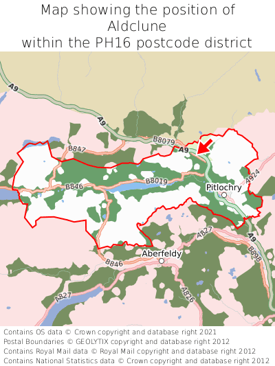 Map showing location of Aldclune within PH16