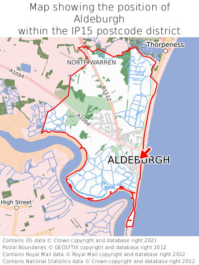 Map showing location of Aldeburgh within IP15