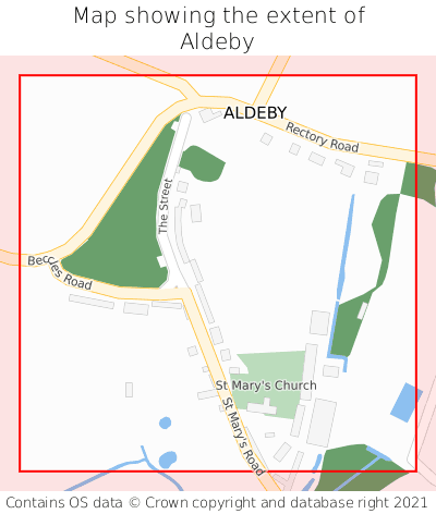 Map showing extent of Aldeby as bounding box