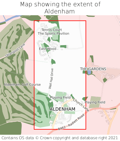 Map showing extent of Aldenham as bounding box