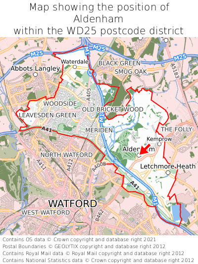 Map showing location of Aldenham within WD25