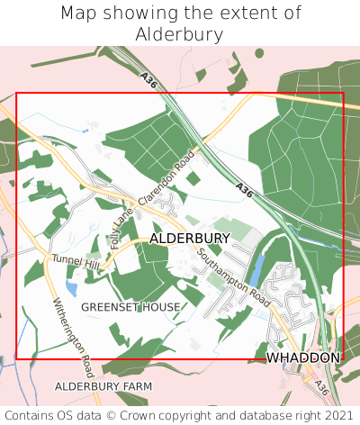 Map showing extent of Alderbury as bounding box