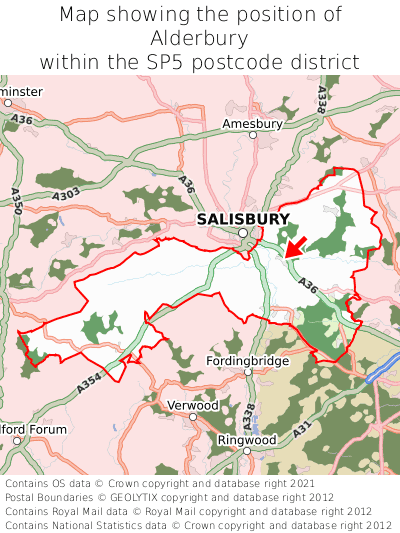 Map showing location of Alderbury within SP5