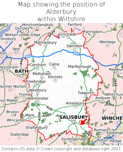 Map showing location of Alderbury within Wiltshire