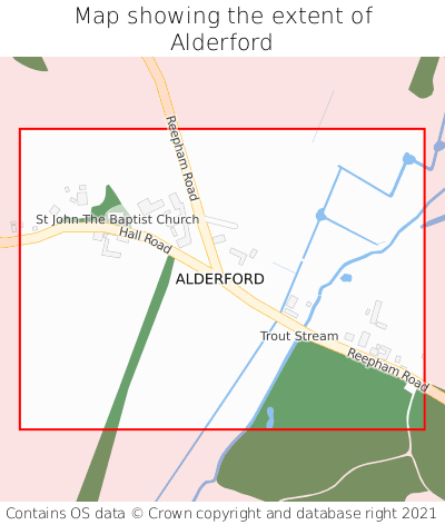 Map showing extent of Alderford as bounding box