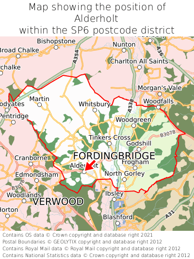 Map showing location of Alderholt within SP6