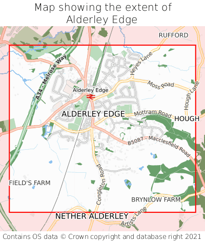 Map showing extent of Alderley Edge as bounding box