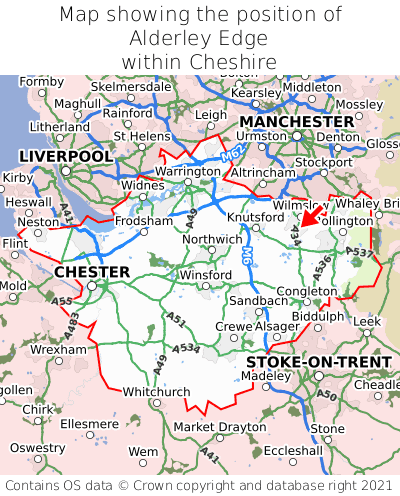 Map showing location of Alderley Edge within Cheshire