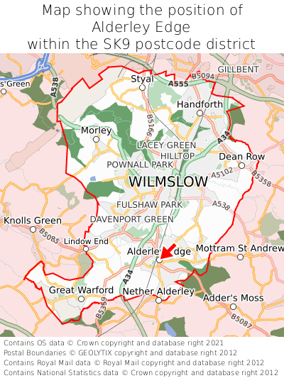 Map showing location of Alderley Edge within SK9