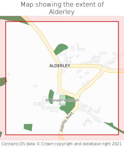 Map showing extent of Alderley as bounding box
