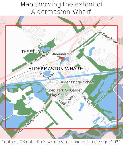 Map showing extent of Aldermaston Wharf as bounding box