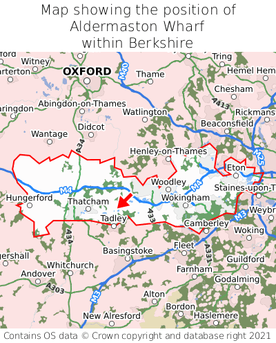 Map showing location of Aldermaston Wharf within Berkshire