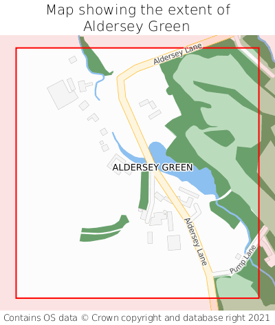 Map showing extent of Aldersey Green as bounding box