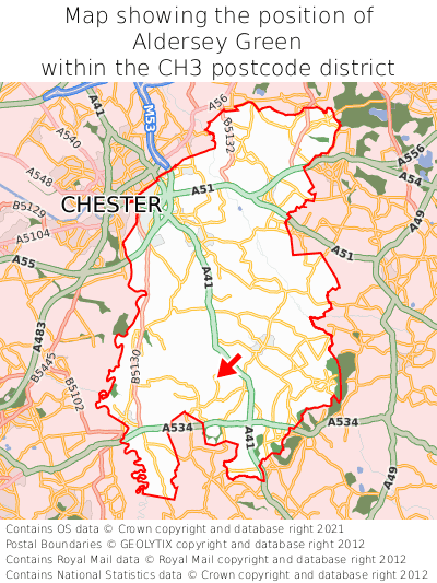 Map showing location of Aldersey Green within CH3