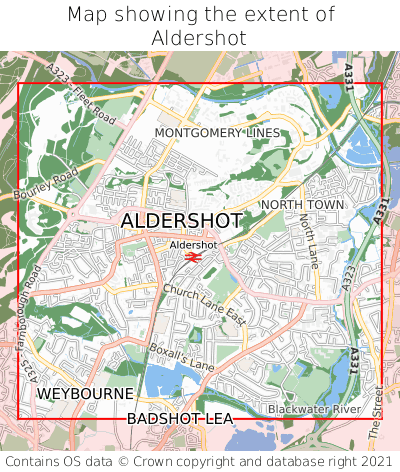 Map showing extent of Aldershot as bounding box
