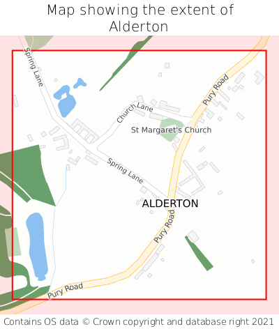 Map showing extent of Alderton as bounding box