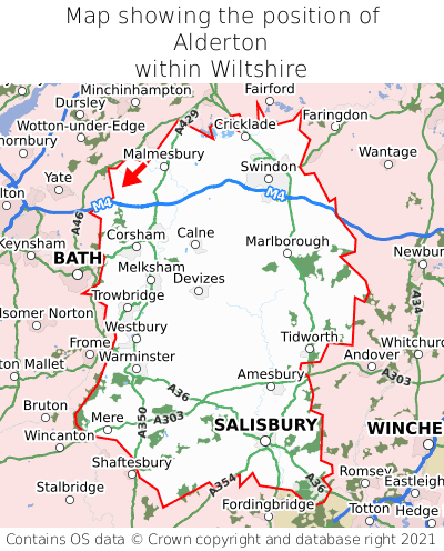 Map showing location of Alderton within Wiltshire
