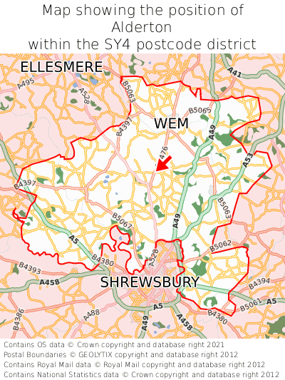 Map showing location of Alderton within SY4