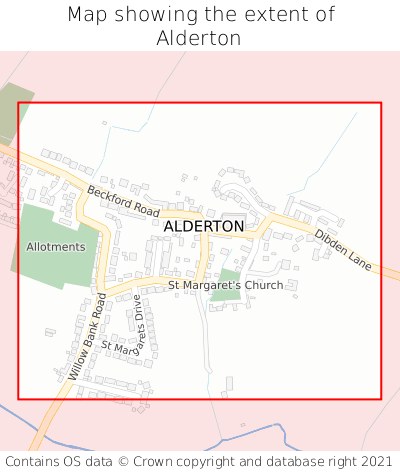 Map showing extent of Alderton as bounding box