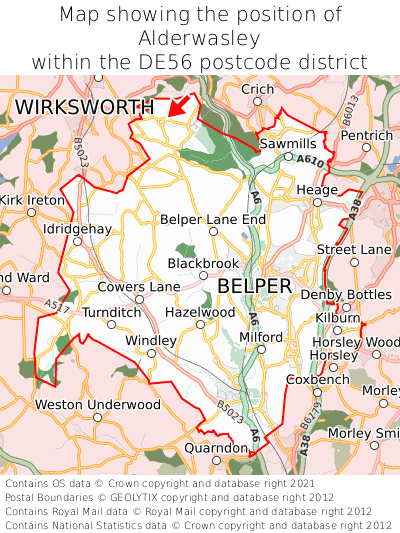 Map showing location of Alderwasley within DE56