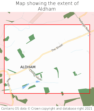 Map showing extent of Aldham as bounding box