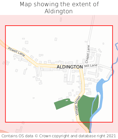 Map showing extent of Aldington as bounding box