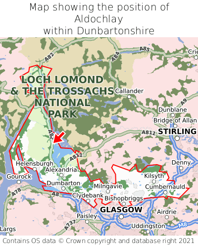 Map showing location of Aldochlay within Dunbartonshire