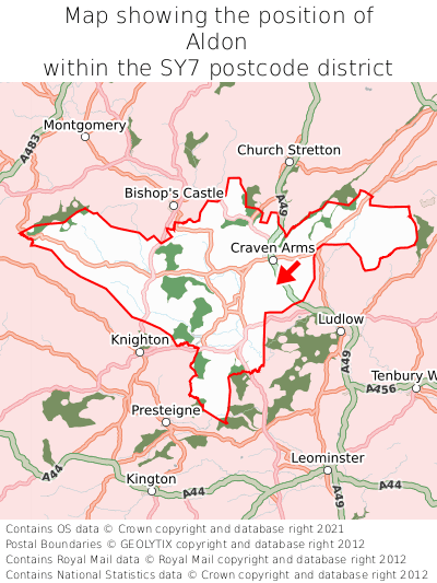 Map showing location of Aldon within SY7