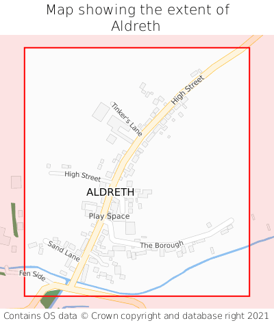 Map showing extent of Aldreth as bounding box