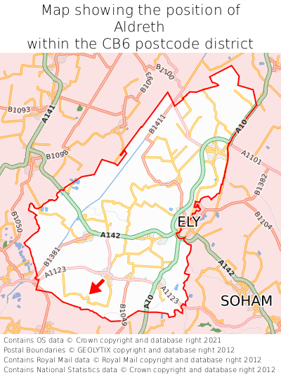 Map showing location of Aldreth within CB6