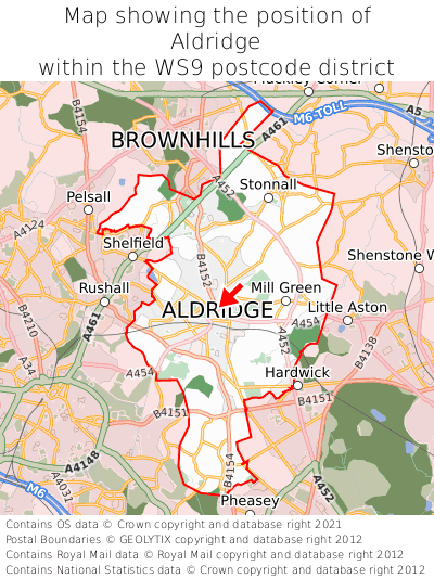 Map showing location of Aldridge within WS9