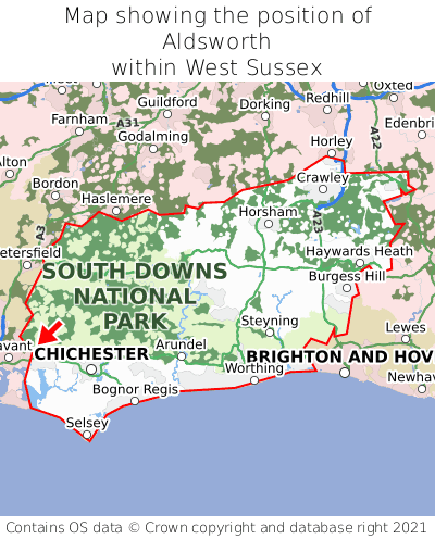 Map showing location of Aldsworth within West Sussex