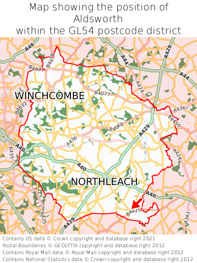 Map showing location of Aldsworth within GL54