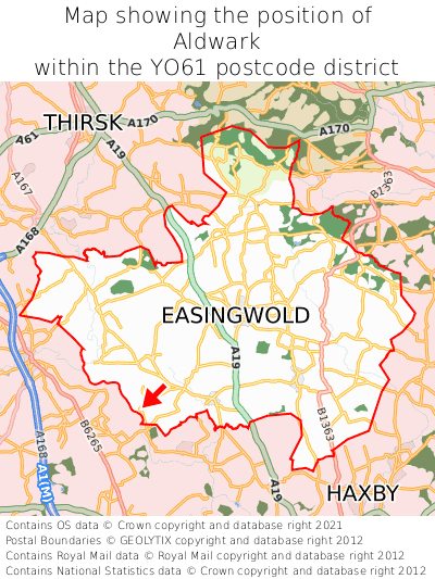 Map showing location of Aldwark within YO61