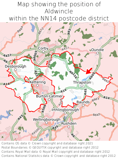Map showing location of Aldwincle within NN14