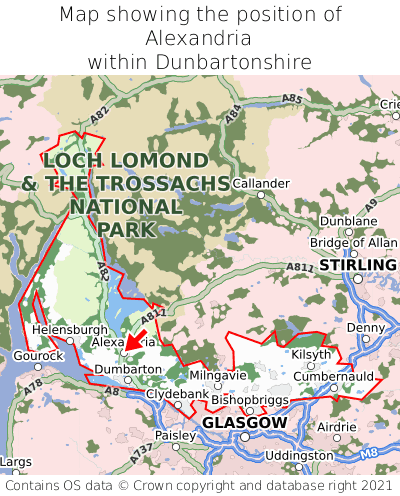 Map showing location of Alexandria within Dunbartonshire