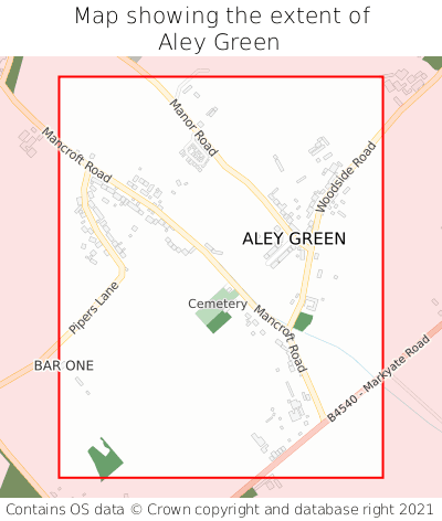 Map showing extent of Aley Green as bounding box