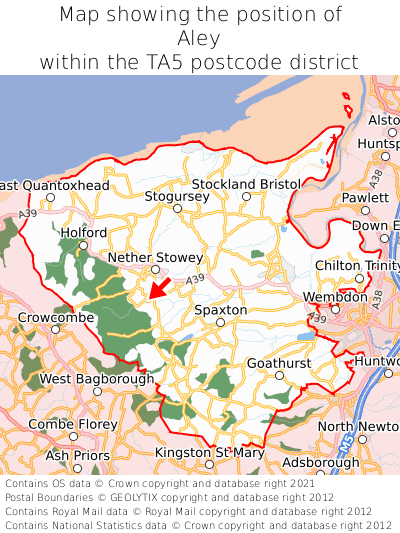 Map showing location of Aley within TA5