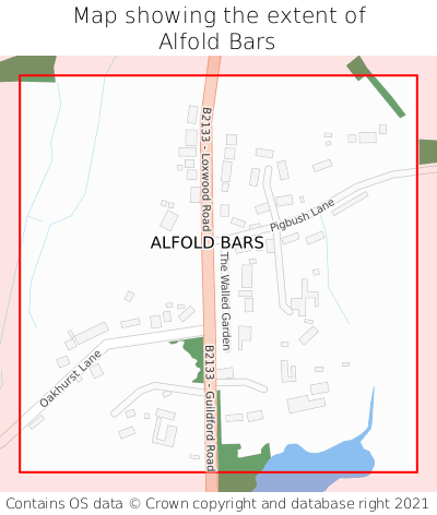 Map showing extent of Alfold Bars as bounding box