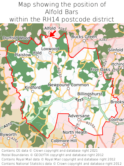 Map showing location of Alfold Bars within RH14