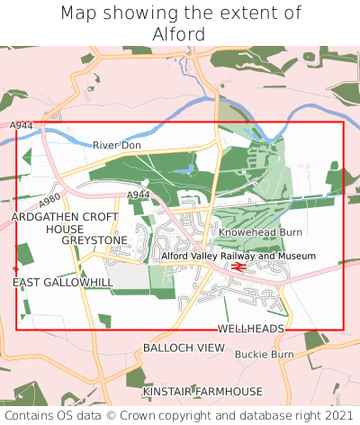 Map showing extent of Alford as bounding box