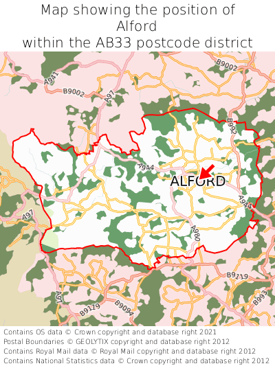 Map showing location of Alford within AB33