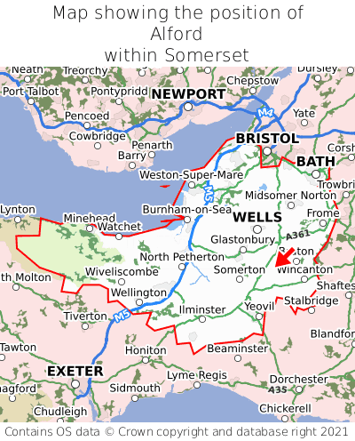 Map showing location of Alford within Somerset