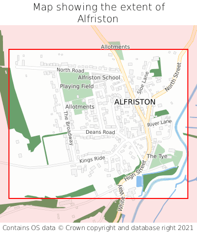 Map showing extent of Alfriston as bounding box