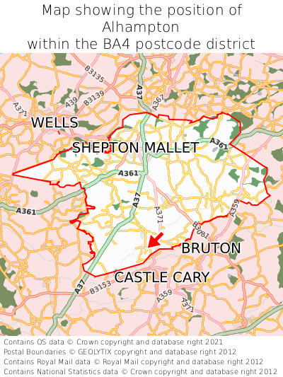 Map showing location of Alhampton within BA4